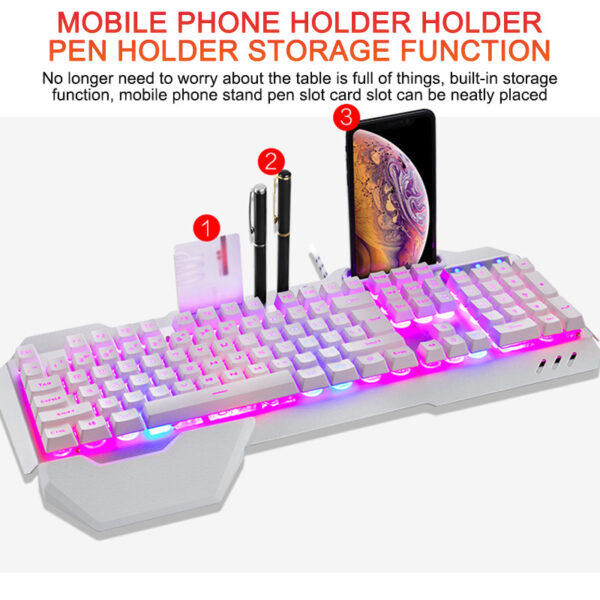 ErgonomicWired Gaming Keyboard with RGB Backlight Phone Holder - Image 2