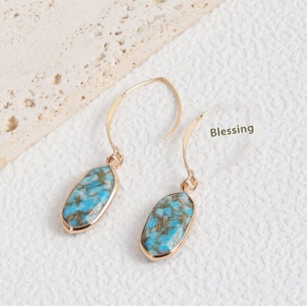 Fashion Turquoise Oval Edging Copper Earrings - Image 5