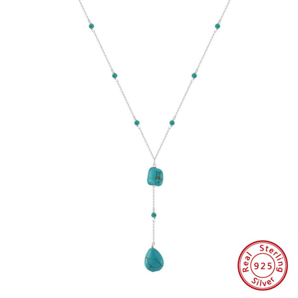 Drop-shaped Turquoise Pendant Sterling Silver Necklace - Image 2