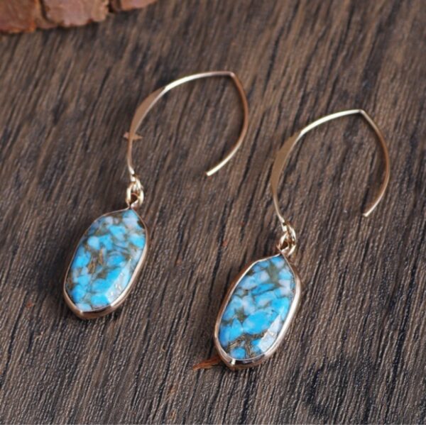 Fashion Turquoise Oval Edging Copper Earrings - Image 4