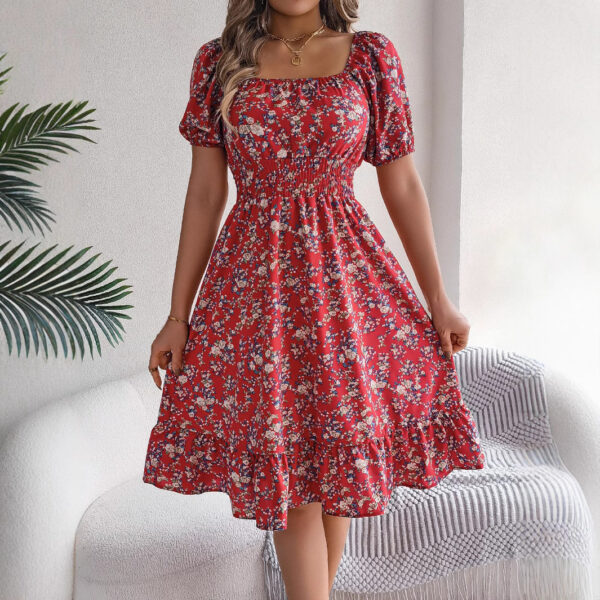 Floral Print Square Collar Dress Summer Fashion Ruffles Dresses Women's Clothing - Image 8