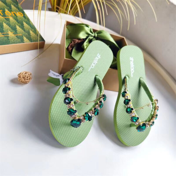 Women's Fashion Casual Color Blocking Glass Peach Heart Rhinestone Flip-flops - Image 5