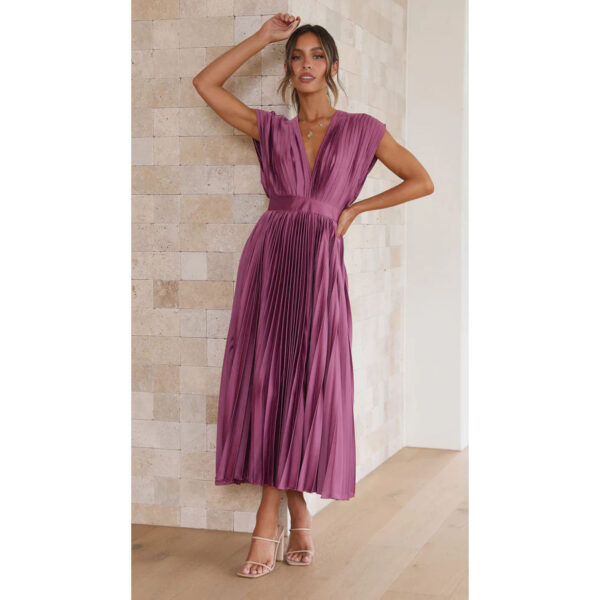 Summer V-neck Pleated Dress INS Fashion Casual Loose Zip Sleeveless Dresses For Women Clothing - Image 3