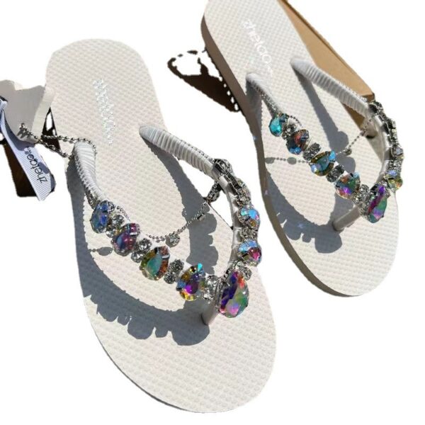 Women's Fashion Casual Color Blocking Glass Peach Heart Rhinestone Flip-flops - Image 2