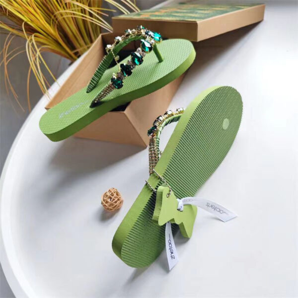 Women's Fashion Casual Color Blocking Glass Peach Heart Rhinestone Flip-flops - Image 3