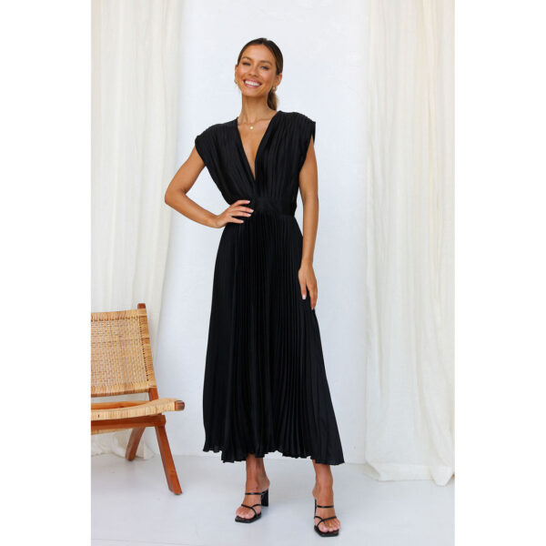 Summer V-neck Pleated Dress INS Fashion Casual Loose Zip Sleeveless Dresses For Women Clothing - Image 2