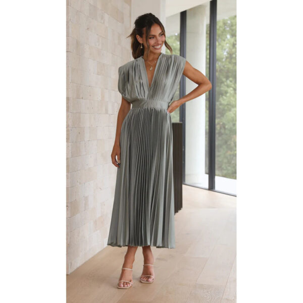 Summer V-neck Pleated Dress INS Fashion Casual Loose Zip Sleeveless Dresses For Women Clothing - Image 4