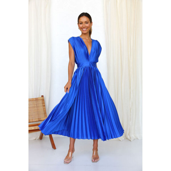 Summer V-neck Pleated Dress INS Fashion Casual Loose Zip Sleeveless Dresses For Women Clothing - Image 5